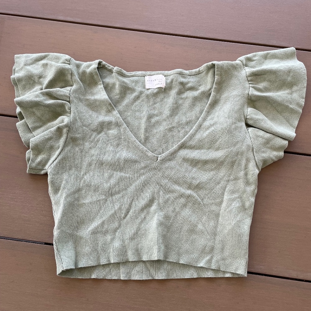 Green Ruffle Sleeve Top